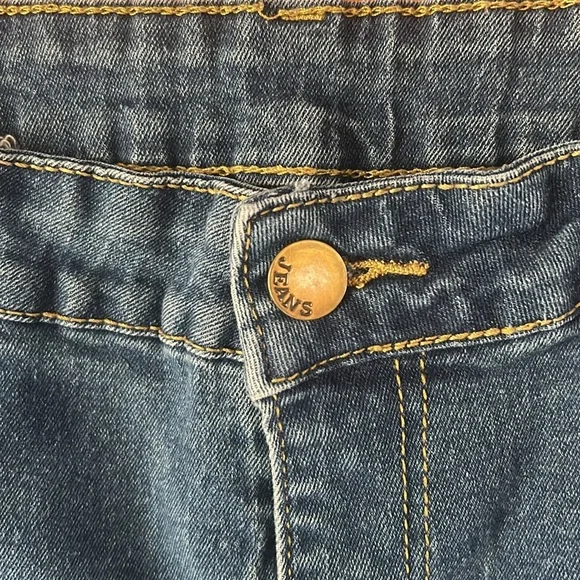 Embroidered Boutique Skinny, Distressed Medium Wash Jeans Size L Whimsigoth - Picture 2 of 9